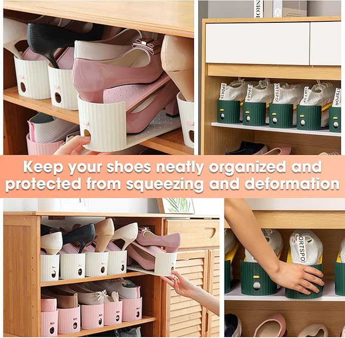 20 Pack Shoe Slot Organizer, Shoe Stacker Holders For A Pair Of Shoes, Adjustable Thickening Double Layer 50% Shoe Space Saver Rack Riser For Closet, White-NeatNest