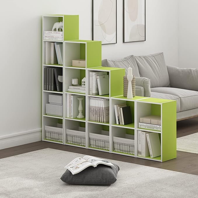Furinno Luder Bookcase / Book / Storage, 2-Tier Cube, Green/White-NeatNest