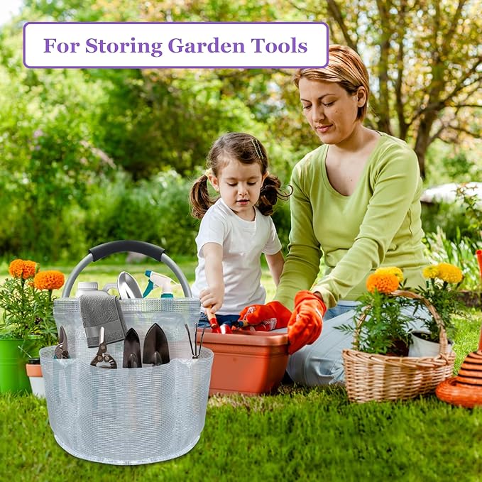 17L Portable Shower Caddy with Handle, Foldable Cleaning Supply Caddy in PVC Resin, Picnic Basket with 6 Side Pockets, Multifunctional Storage Basket for Bathroom, Picnics, Transparent-NeatNest
