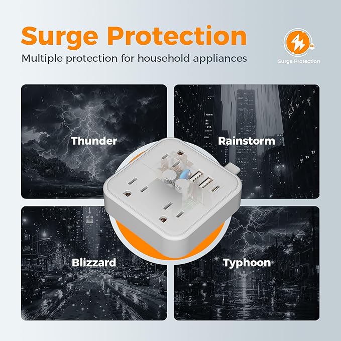 Extension Cord with Multiple Outlets 5 FT, TESSAN Small Flat Plug Power Strip with 3 USB (1 USB C) and 3 AC, Surge Protector Charging Station for Office, School, Dorm Room Essentials, White-NeatNest