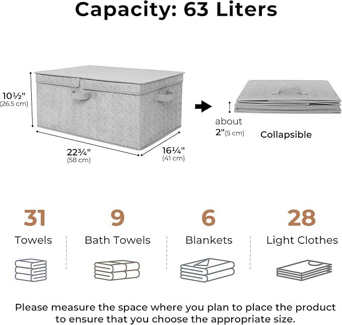 GRANNY SAYS Large Storage Bins with Lids, Decorative Storage Box for Shelves, Fabric Storage Bins Foldable, Storage Basket for Clothes, Keepsake Box, Jumbo, Gray, 2-Pack-NeatNest