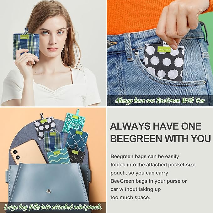 BeeGreen Reusable Grocery Bags Foldable Reusable Gift Bags Shopping Bag With Handles Polyester Grocery Tote Bulk Travel Tote Bag For Women Cloth Shopping Basket Washable Holiday Travel-NeatNest