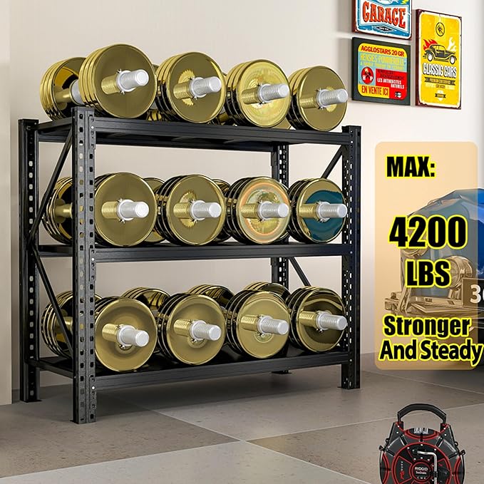 4200LBS Metal Garage Shelving, Strong Load Bearing Heavy Duty Shelves, Industrial Steel Shelves, 5 Tier Adjustable Large Shelf Unit, Multifunctional Storage Rack, 67" W×63" H×19.6" D, Black-NeatNest