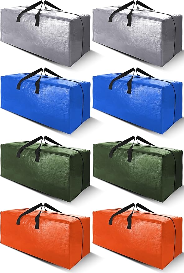 Cosy Family 8 Pack Heavy Duty Extra Large Moving Bags with Backpack Straps - Strong Handles & Zippers, Storage Totes For Space Saving, Fold Flat, Alternative to Moving Box (Set of 8, Multicolored)-NeatNest