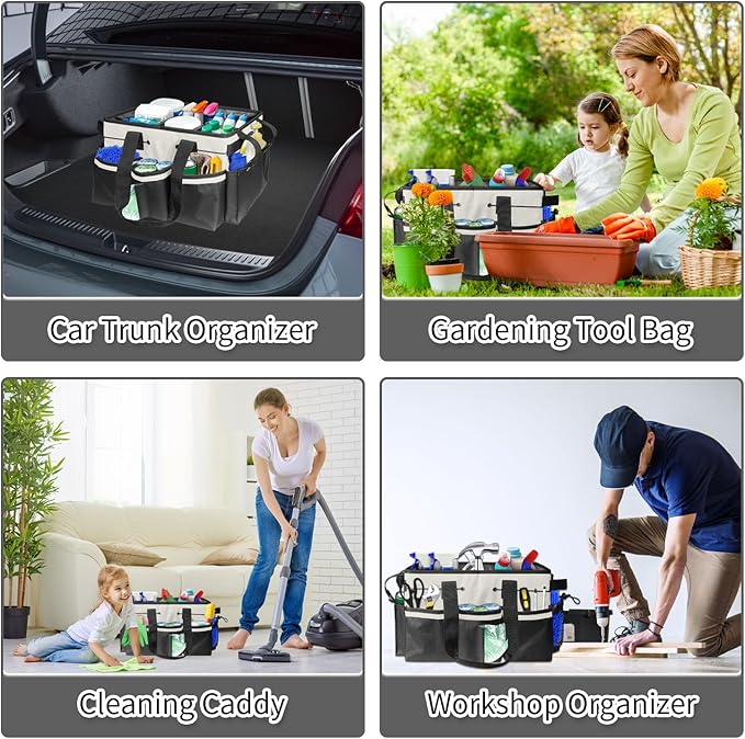 Boczif Cleaning Caddy Bag Wearable, Cleaning Caddy Supplies Organizer with Handle, Shoulder Straps & Detachable Divide, Cleaning Tool Organizers Tote Bag for Cleaners & Housekeepers (White)-NeatNest