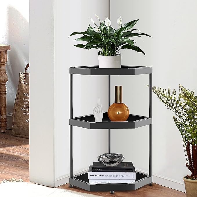 Kitchen Corner Shelf Countertop 3 Tier Bathroom Counter Organizer Cabinet Corner Storage Shelf Spice Rack Makeup Organizer Under Sink Black-NeatNest
