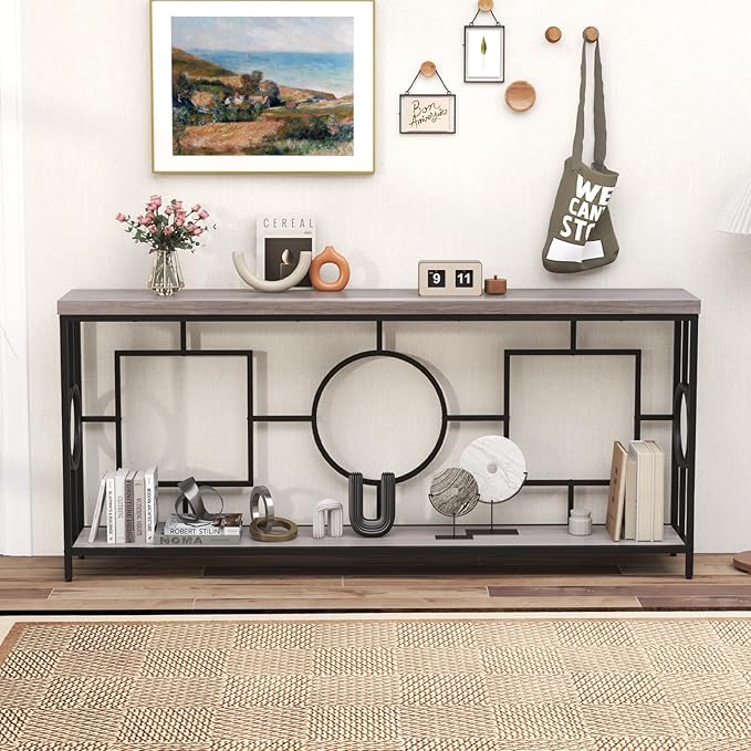 Giantex 71" Console Table, 2-Tier Extra-Long Entryway Table w/Storage Shelf, Faux Wood Top, Narrow Sofa Table with Geometric Frame, Behind Couch Entry Table for Living Room, Hallway, Foyer-NeatNest