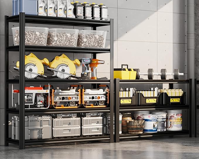 5 Tier Metal Shelving Unit, 78" H x 48" W x 24" D Adjustable Garage Shelves, Heavy Duty Storage Shelves for Warehouse, Basement, Kitchen, Pantry, Living Room, 2500LBS, Black