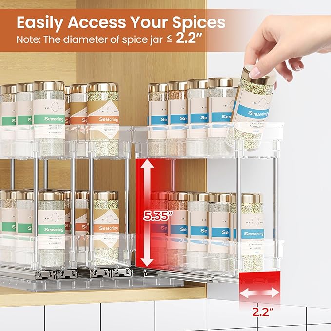 3 Packs Pull Out Spice Rack Organizer for Cabinet, Vertical Spice Rack Pull Out, Heavy Duty Slide Out Seasoning Organizer, 2.3" Wx10.35''Dx8.26''H, 3 Drawers 2 Tiers(Clear)