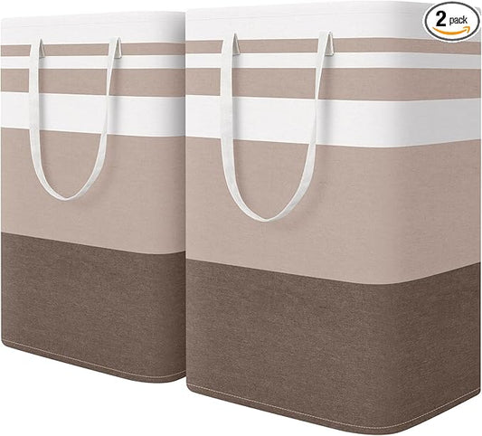 HomeHacks 2-Pack Large Laundry Basket, Waterproof, Freestanding Laundry Hamper, Collapsible Tall Clothes Hamper with Extended Handles for Clothes Toys in the Dorm and Family (Brown, 75L)-NeatNest