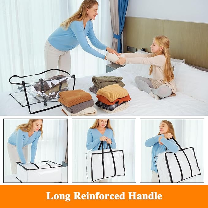 Vieshful 3 Pack Clear Clothes Storage Bag, 40L Plastic Blanket Storage Bag with Zipper, Foldable Closet Organizer, Moving bags for Comforter, Blanket, Bedding, Duvet, Toys-NeatNest
