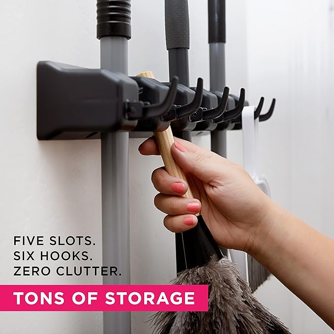 EXTRA GRIP Mop & Broom Holder Wall Mount - Wall Hanging Garden Tool & Utility Closet Organizer, Mop & Broom Hook, Broom Hanger Wall Mount, Mop Broom Organizer, Wall Mounted Broom Rack Mop Storage-NeatNest