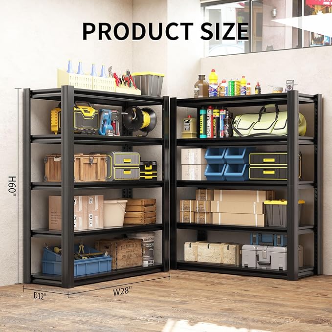 60" H Heavy Duty Garage Shelving 3000LBS Storage Shelves Adjustable 5 Tier Metal Shelving Unit, Industrial Utility Rack for Garage, Workshop, Basement, Home Office 60" H*27.5W*12D-NeatNest