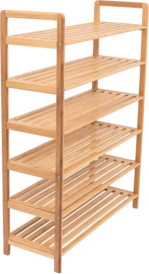 BirdRock Home Free Standing Bamboo Shoe Rack | 6 Tier | Wood | Closets and Entryway | Organizer | Fits 18 Pairs of Shoes-NeatNest