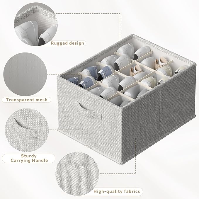 2 Pack Shoe Organizer for Closet,Foldable Shoe Organizer,Fits up to 24 Pairs,Storage Containers With Bottom Support for Shoes-NeatNest