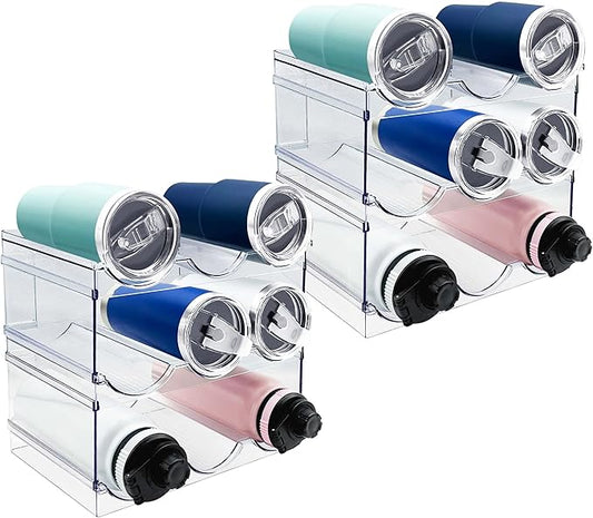 6 Pack Water Bottle Organizer, Stackable Kitchen Home Pantry Organization and Storage Shelf, Plastic Water Bottle Holder for Kitchen Cabinet Storage, Wine Tumbler Travel Mug Cup Organizer-NeatNest
