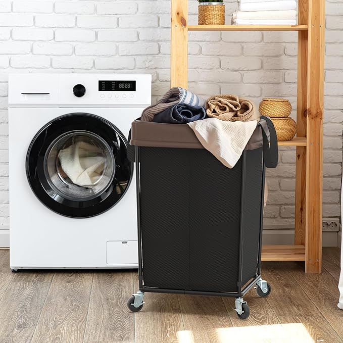 160L Laundry Hamper with Wheels, 2 Section Large Rolling Laundry Basket Bag with Wheels, Clothes Hamper Cart for Laundry, Bedroom, Bathroom and Dorm