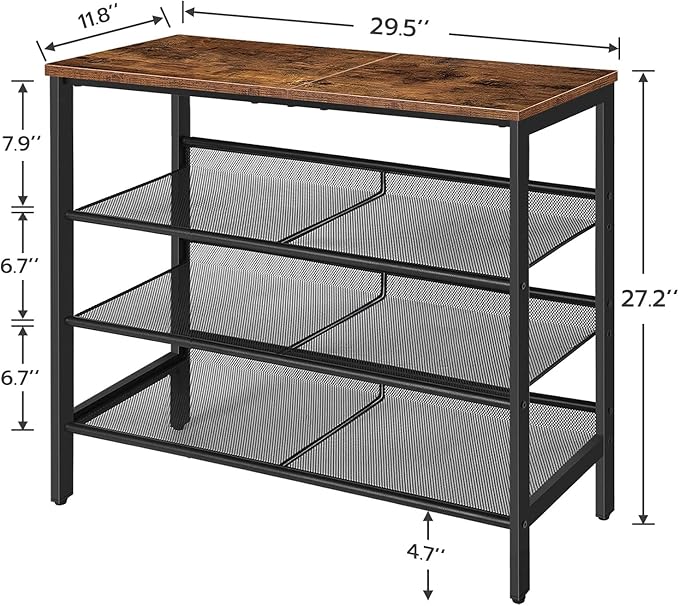 HOOBRO Shoe Rack for Entryway, 4-Tier Shoe Organizer with Adjustable Mesh Shelves, 12-16 Pairs of Shoes, Spacious Floor Mount, Metal, Industrial, Shoe Shelf for Closet, Rustic Brown BF42XJ01-NeatNest