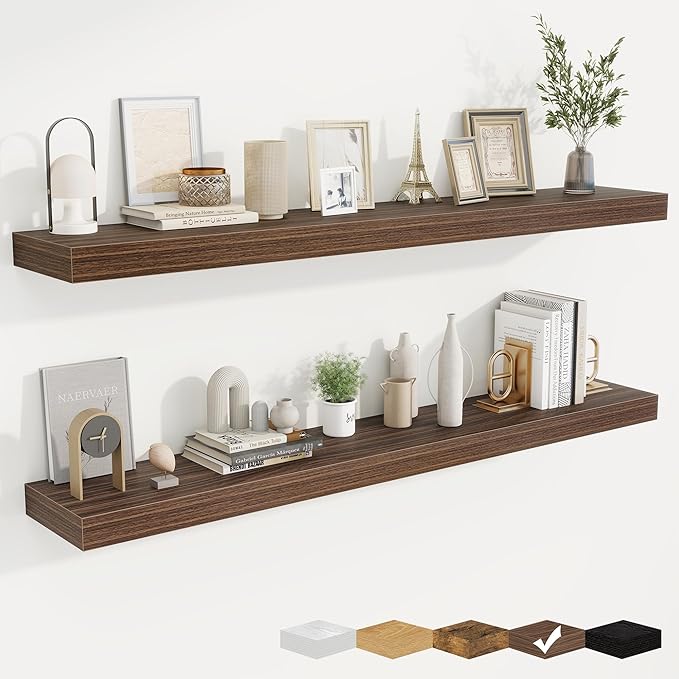 fuqing Floating Shelves for Wall, Bathroom Shelf Wall Mounted for Storage, Shelves with Invisible Bracket for Bedroom, Kitchen, Living Room, Farmhouse Small Book Shelf, 55 Inch Set of 2, Walnut-NeatNest