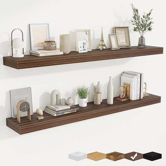 fuqing Floating Shelves for Wall, Bathroom Shelf Wall Mounted for Storage, Shelves with Invisible Bracket for Bedroom, Kitchen, Living Room, Farmhouse Small Book Shelf, 55 Inch Set of 2, Walnut-NeatNest