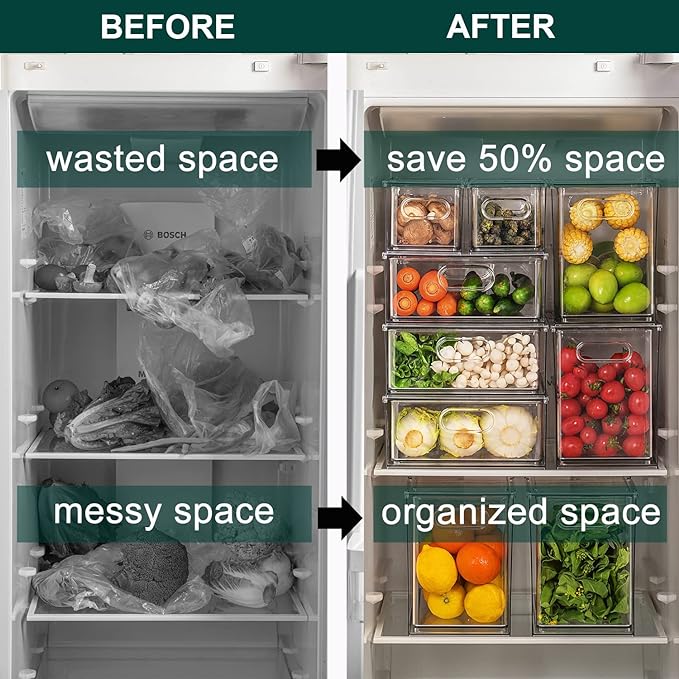 LALASTAR Fridge Organizer And Storage Clear, Large Refrigerator Organizer Bin with Pull-out Drawer, Pantry Organization and Storage, BPA Free, 1 Pack, 9.51QT