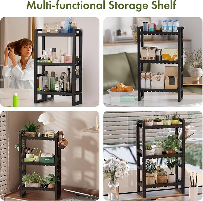 AmazerBath Bamboo Over The Toilet Storage Shelf - 3-Tier Bathroom Organizers and Storage Shelves, 2 in 1 Dual Stable Above Over Toilet Bamboo Shelf Home Storages Rack for Small Bathroom, Black-NeatNest