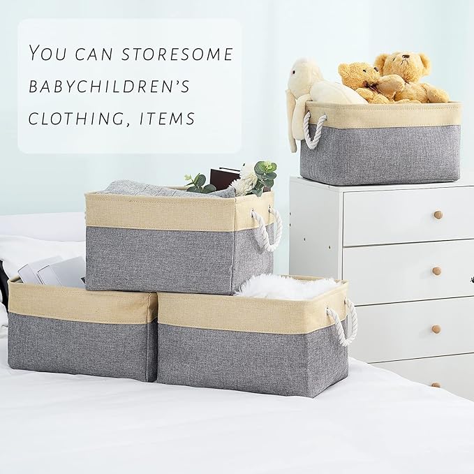 TcaFmac Cube Storage Bin, Storage Baskets for Organizing [4 Pack] Closet Organizers and Storage with Handles(Gold&Grey,15.7" L×11.8" W×8.2" H)-NeatNest