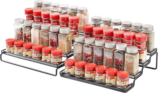 GONGSHI Spice Rack Organizer for Cabinet, Pantry and Countertop, 4 Tier Expandable Seasoning Shelf for Cabinet, Black-NeatNest