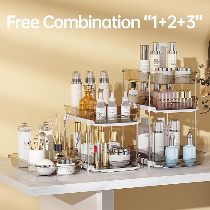 Delamu 2 Sets of 3-Tier Bathroom Under Sink Organizers and Storage, Multi-Purpose Stackable Pantry Organization and Storage, Grey-NeatNest