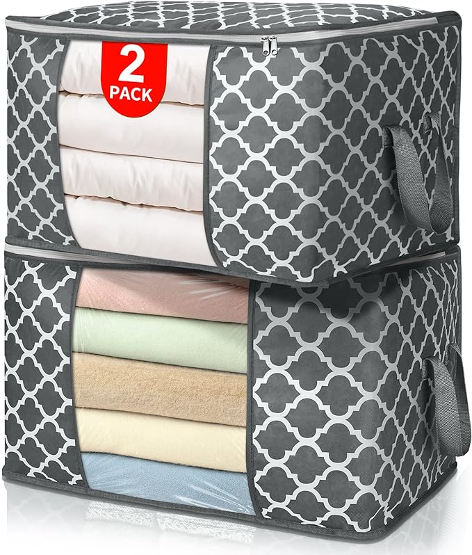 Clothes Storage Bags, Storage Organizer with Durable Handles for Closet Organization, Comforter, Blankets, Bedding and Toys 90 L Large - 2 Pack-NeatNest