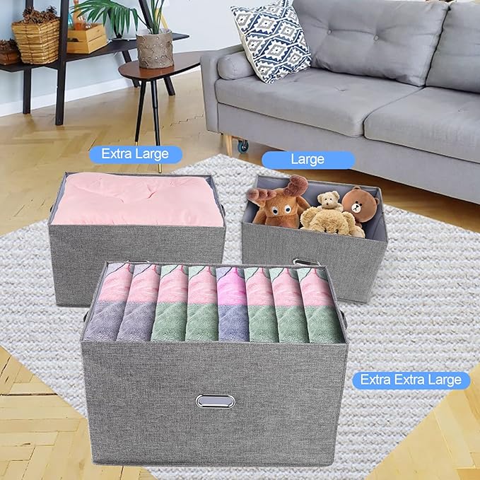 Large Linen Fabric Foldable Storage Bins with Removable Lid and Handles, Washable Storage Box Organizer Containers Baskets Cube with Cover for Bedroom,Office(Green, XXL(2-Pack))-NeatNest