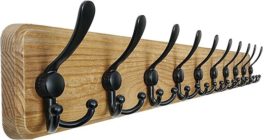 DSEAP Coat Rack Wall Mount - 38-1/4" Long, Heavy-Duty, 10-Hooks, Barnwood-Style Wooden Wall Coat Hanger Hook Rail for Winter Clothing, Weathered Brown & Black