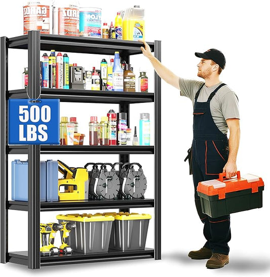 60" H Heavy Duty Garage Shelving 3000LBS Storage Shelves Adjustable 5 Tier Metal Shelving Unit, Industrial Utility Rack for Garage, Workshop, Basement, Home Office 60" H*27.5W*12D-NeatNest