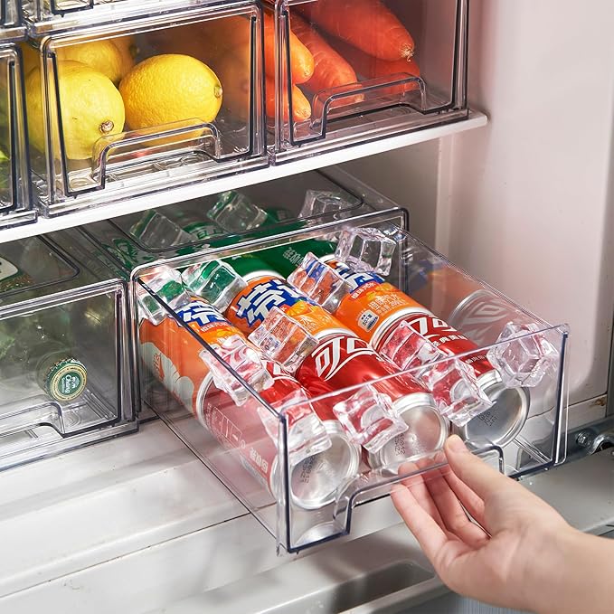 PeJeyiee 6 Pack Clear Stackable Refrigerator Organizers and Storage Drawers - Pull-Out Fridge Bins with Anti-Slip Base & Easy Clean, Plastic Organizers for Kitchen Pantry Cabinet Closet (Large)-NeatNest