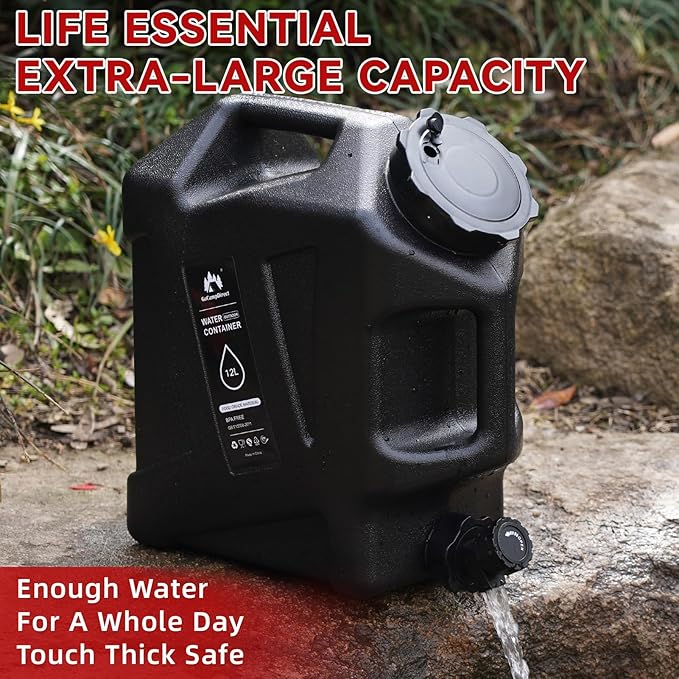 Camping Water Jug - 3.2 Gallan Water Container with Spigot | Portable Water Tank for Outdoor Hiking Picnic Supplies - Black-NeatNest