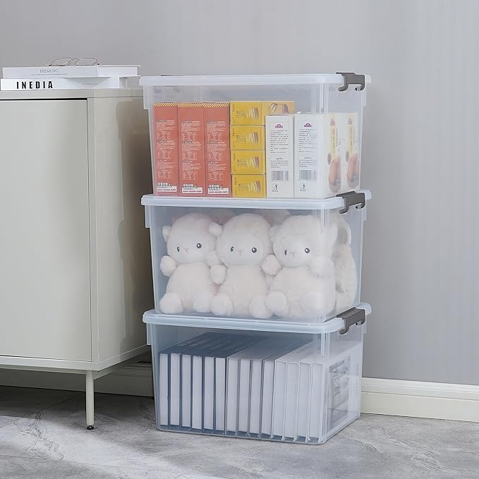 Citylife 32 QT Plastic Storage Bins with Latching Lids Stackable Storage Containers for Organizing Large Clear Storage Box for Garage, Closet, Kitchen, 8 Packs-NeatNest