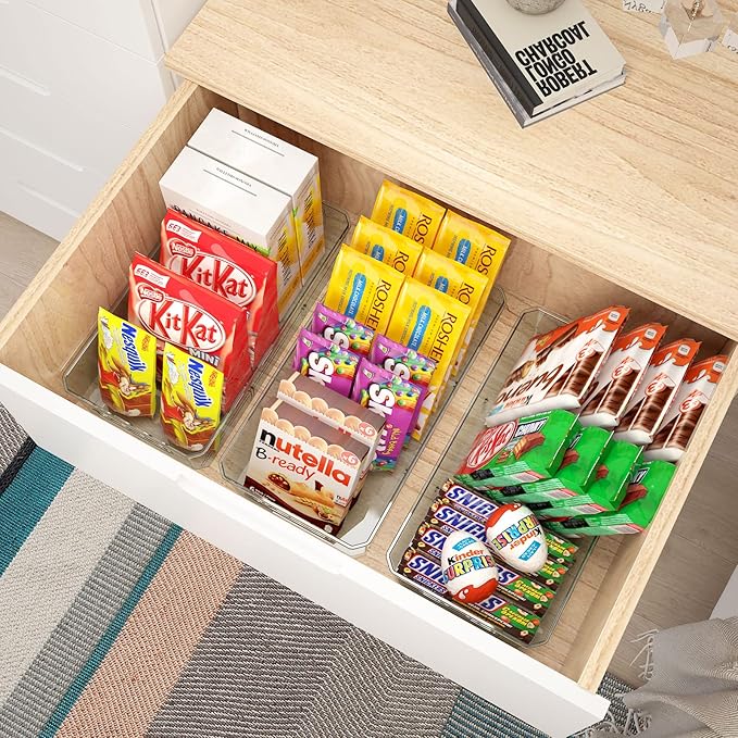 Clear Plastic Food Storage Organizer Bins,8 Pack Pantry Organizations and Storage Bins with Removable Dividers, Stackable Refrigerator Organizer Bins Fridge Organizers Kitchen Cabinet Organizers-NeatNest