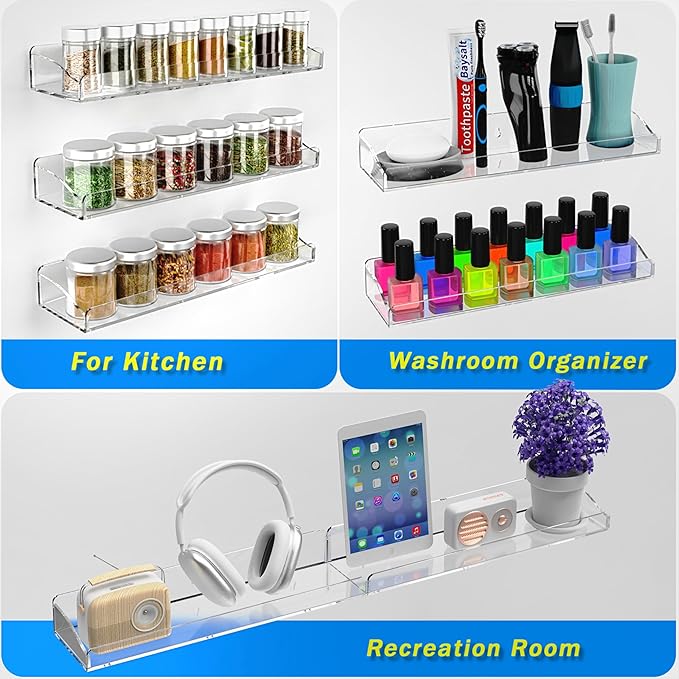 15 Inch 2 Pack Clear Acrylic Floating Wall Shelves-NeatNest