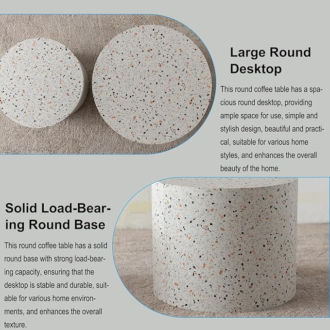 Nesting Coffee Table Set of 2 Wood Circle Drum Coffee Tables Set Contemporary Fluted Coffee Table Round Wooden Coffee Tables for Living Room & Small Space (Travertine)