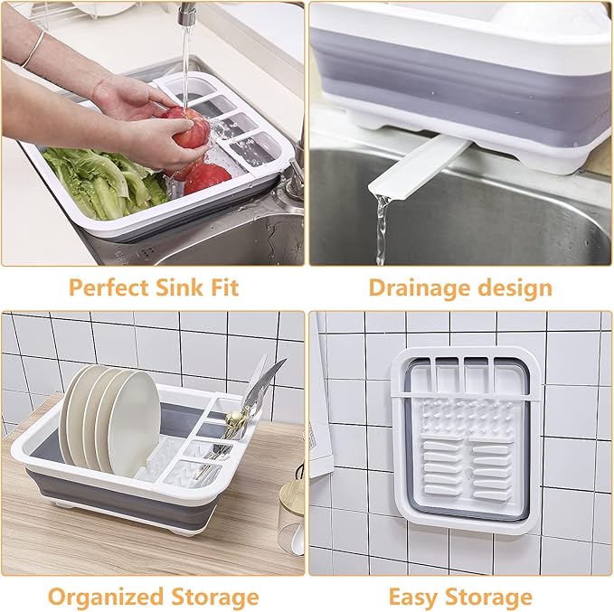 Collapsible Dish Drainer with Drain Plug & Swivel Spout - Space-Saving, Portable Dish Rack for Kitchens, RVs, Campers & Travel Trailers-NeatNest