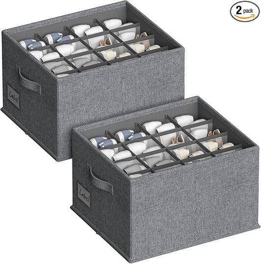 2 Pack Shoe Organizer For Closet, Fits 16-32 Pairs Fabric Shoe Storage Bins Large Shoe Box Storage Containers with Bottom Support For Shoes Space Saving Shoes Holder (Dark Grey)-NeatNest