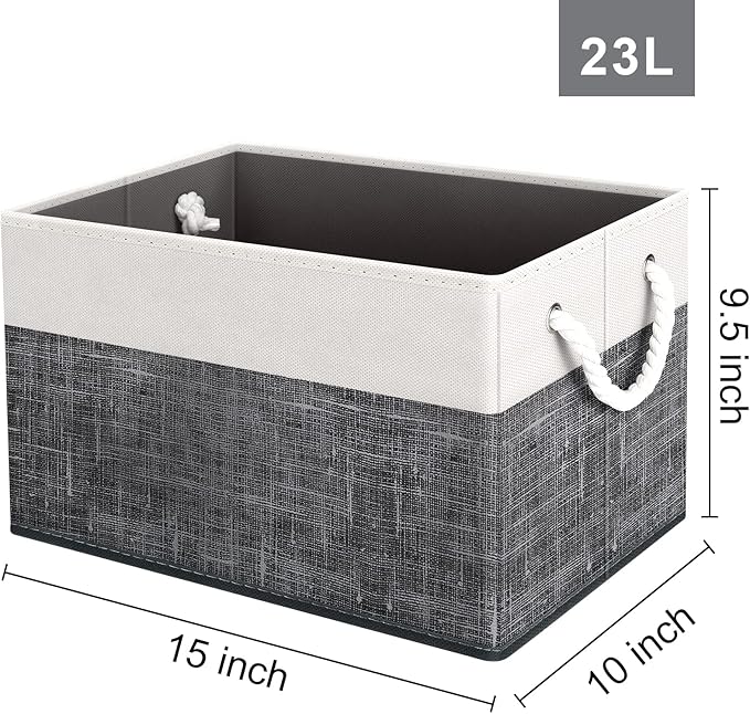 Fab totes Storage Bins [4-Pack], Foldable Storage Baskets for Organizing Toys, Books, Shelves, Closet, Large Storage Box with Rope Handles, Sturdy Organizer Bins, White & Black-NeatNest