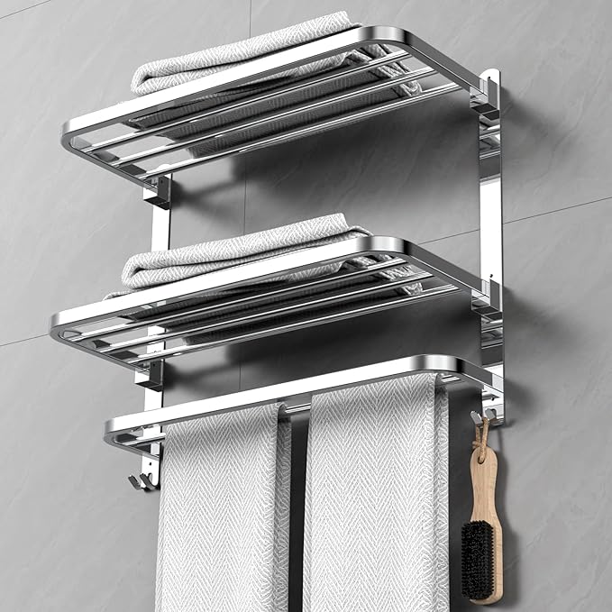22.8Inch Towel Rack for Bathroom and Lavatory Towel Hanger with Wall Mount Towel Bars 304 Stainless Steel No Drill (Collapsible Towel Rack)