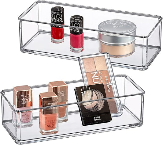 Amazing Abby - Glamour - 2-Pack Acrylic 1-Compartment Makeup Organizer, Transparent Plastic Lipstick Holder, Perfect Bathroom Vanity Storage Solution for Lipsticks, Nail Polishes, and More-NeatNest