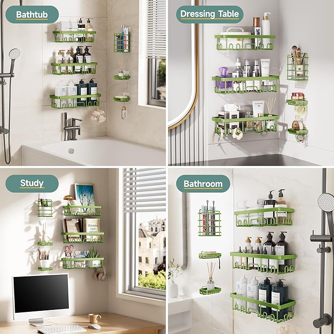 Veken Rustproof & Waterproof Shower Caddy 6-Pack, No Drilling Adhesive Shelves Rack with Soap Holder, Large Capacity Bathroom Organizers and Storage, Wall-Mounted Kitchen & Home Decor-NeatNest