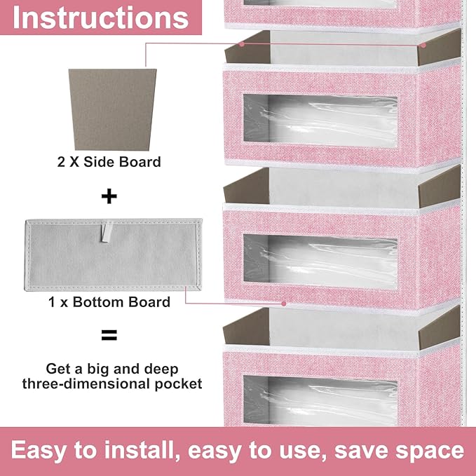 homyfort Over the Door Organizer, Hanging Baby Diaper Organizer for Nursery, Pink Wall Storage Organizer with 5 Large Pockets for Girls Room,Pantry,Dorm,Bathroom,Closet-NeatNest