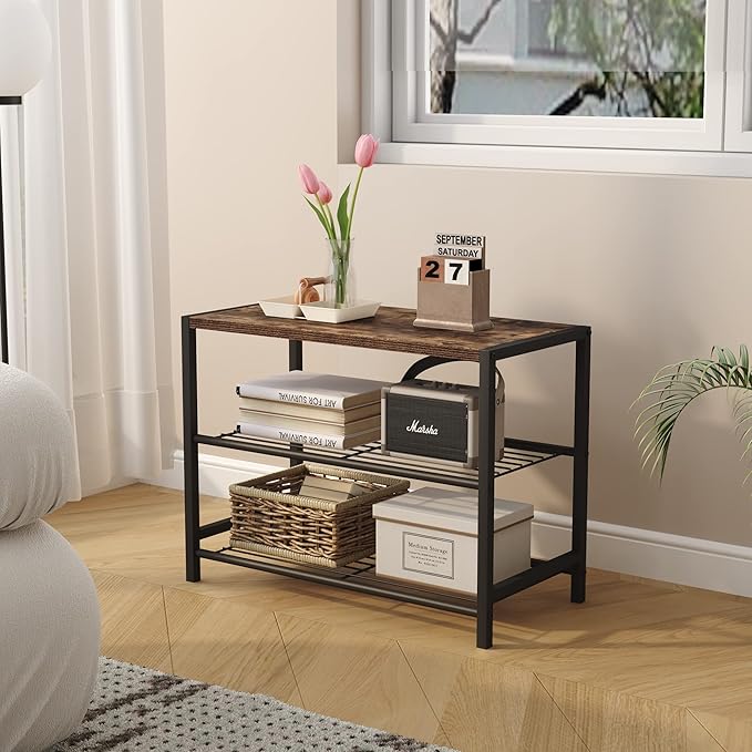HOMEFORT 3-Tier Shoe Rack, Shoe Storage Shelf, Industrial Shoe Tower, Narrow Shoe Organizer for Closet Entryway, Small Shoe Rack Table with Durable Metal Shelves, Rustic Brown-NeatNest