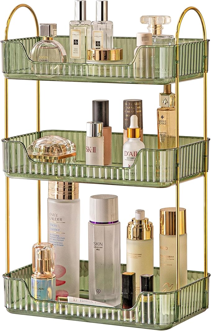 3 Tier Bathroom Organizer Countertop Makeup Perfume Tray Skincare Organizer for Bathroom Dresser Vanity (Green)-NeatNest