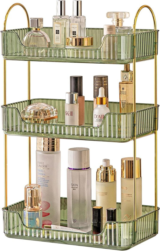 3 Tier Bathroom Organizer Countertop Makeup Perfume Tray Skincare Organizer for Bathroom Dresser Vanity (Green)-NeatNest