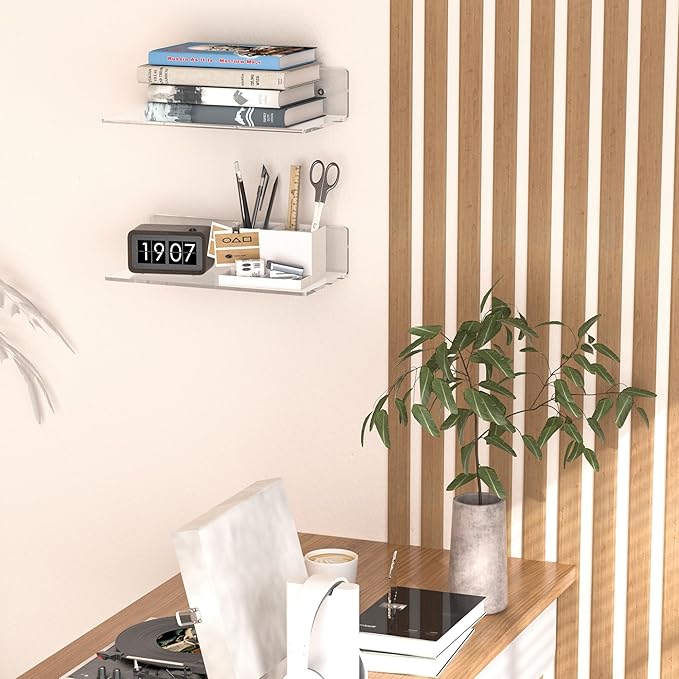 12 Inches Clear Wall Shelves, Moisture-Proof Acrylic Bathroom Organizer Shelves for Wall, Floating Shelves for Bathroom, Funko Pop Shelves, 4 Pack-NeatNest
